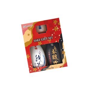 KIZAKURA Sake Set rýžové víno 15% 2 lahvičky + 1 sklenička (Junmai + Honjozo)