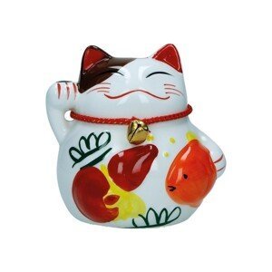 Kočka štěstí červeno bílá 10 cm - ručně malovaná