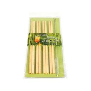 Bambusové brčko s čistícím kartáčkem sada 8ks - světlá barva