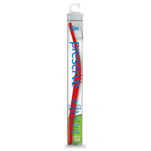 Preserve Zubní kartáček (ultra soft) - červený z recyklovaných kelímků od jogurtů