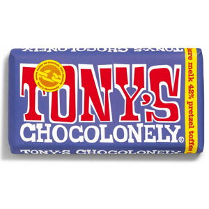 Tony’s Chocolonely Mléčná tmavá čokoláda, preclíky a karamel 180 g - expirace