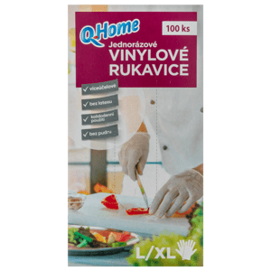 Q-Home Jednorázové vinylové rukavice velikost L/XL 100ks