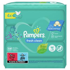 Pampers Fresh Clean Baby Dětské Čisticí Ubrousky 4 Balení = 208 Čisticích Ubrousků