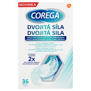 Corega Dvojitá síla čisticí tablety pro rychlé a důkladné čištění zubní náhrady, 36 ks